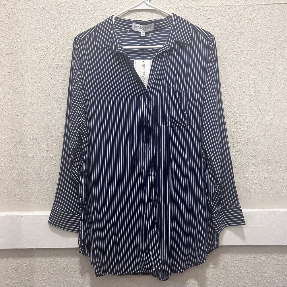 Grand & Greene Navy and White Button Down Blouse